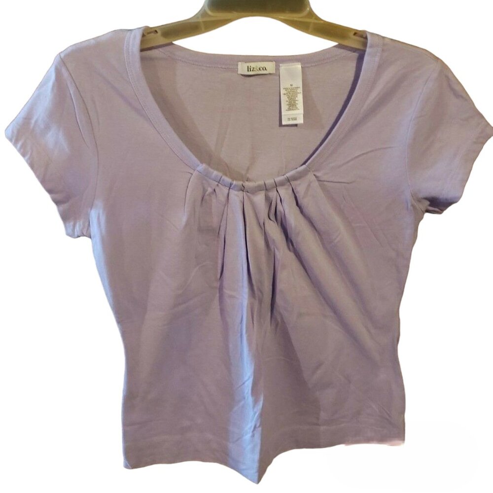 Liz & Co. Solid Purple Pullover Top Cap Sleeves